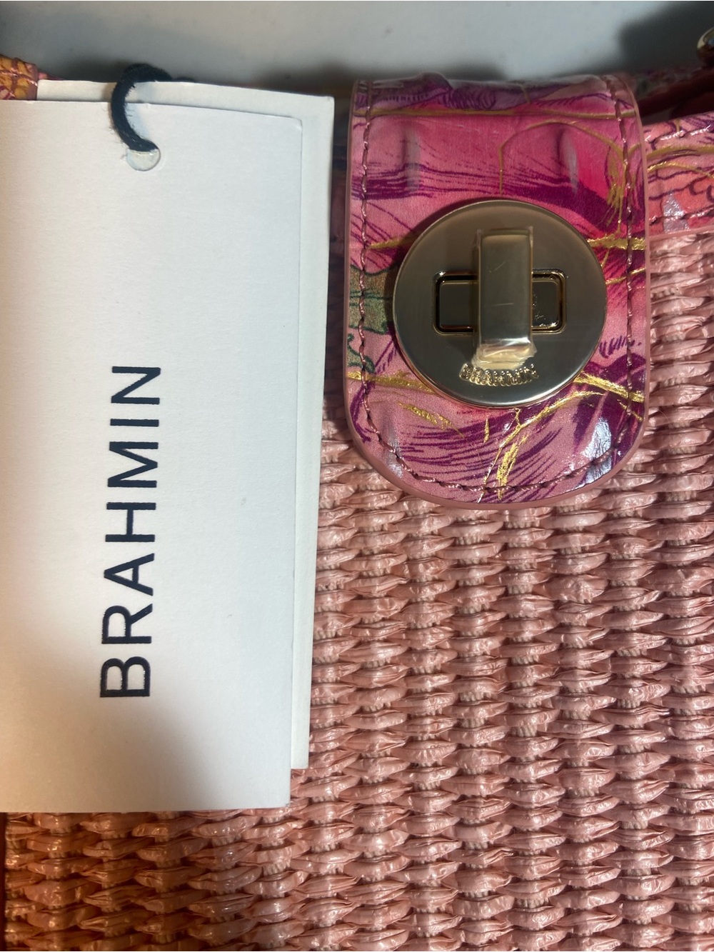 Brahmin Pink Woven Crossbody with Floral Trim - Picture 4 of 13